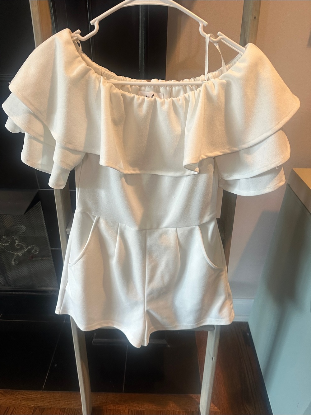 Off-Shoulder White Ruffle Romper